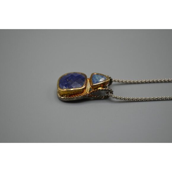 Lapis Lazuli Geometric Necklace Square + Triangle Cut 925 Silver Italy ADI 9.53g - Picture 3 of 9